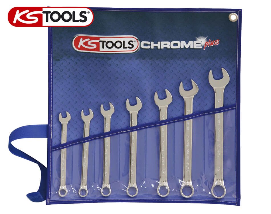 Sada očko-vidlicových kľúčov KS Tools CHROMEplus / palcové miery / 7 dielna