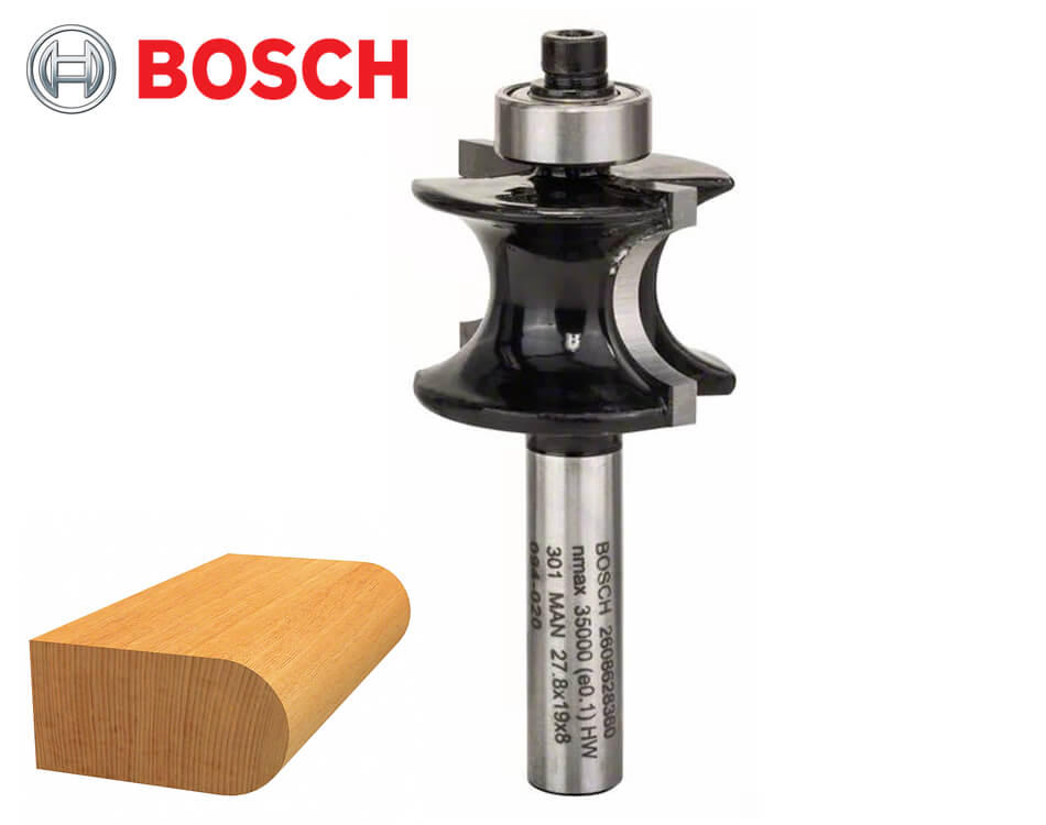 Polooblá stopková fréza na drevo Bosch Standard for Wood / Ø 27,8 x 18,6 mm/ r6 mm / 8 mm