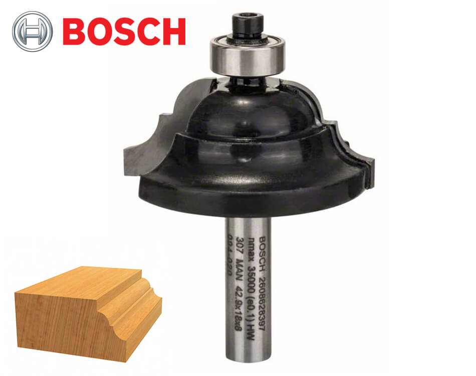 Profilová stopková fréza na drevo Bosch Standard for Wood / tvar D / Ø 42,9 x 15,1 mm / r6,3 mm / 8 mm