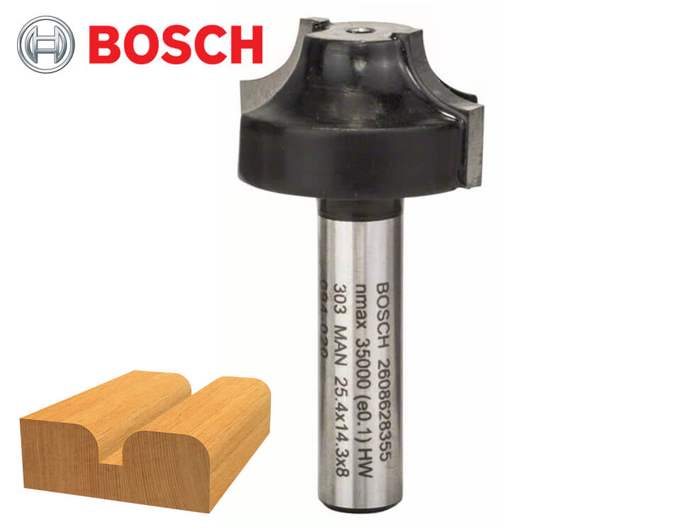 Profilová stopková fréza na drevo Bosch Standard for Wood / tvar E / Ø 25,4 x 14 mm / r6,3 mm / 6 mm