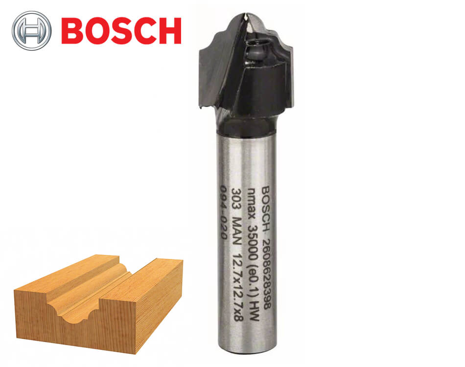 Profilová stopková fréza na drevo Bosch Standard for Wood / tvar H / Ø 12,7 x 12,4 mm / r2,4 mm / 8 mm