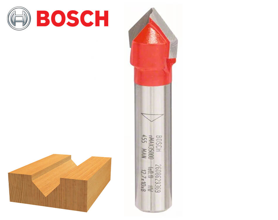 Stopková fréza na drevo na drážku tvaru V Bosch Expert for Wood / Ø  12,7 x 10 mm / 90° / 8 mm