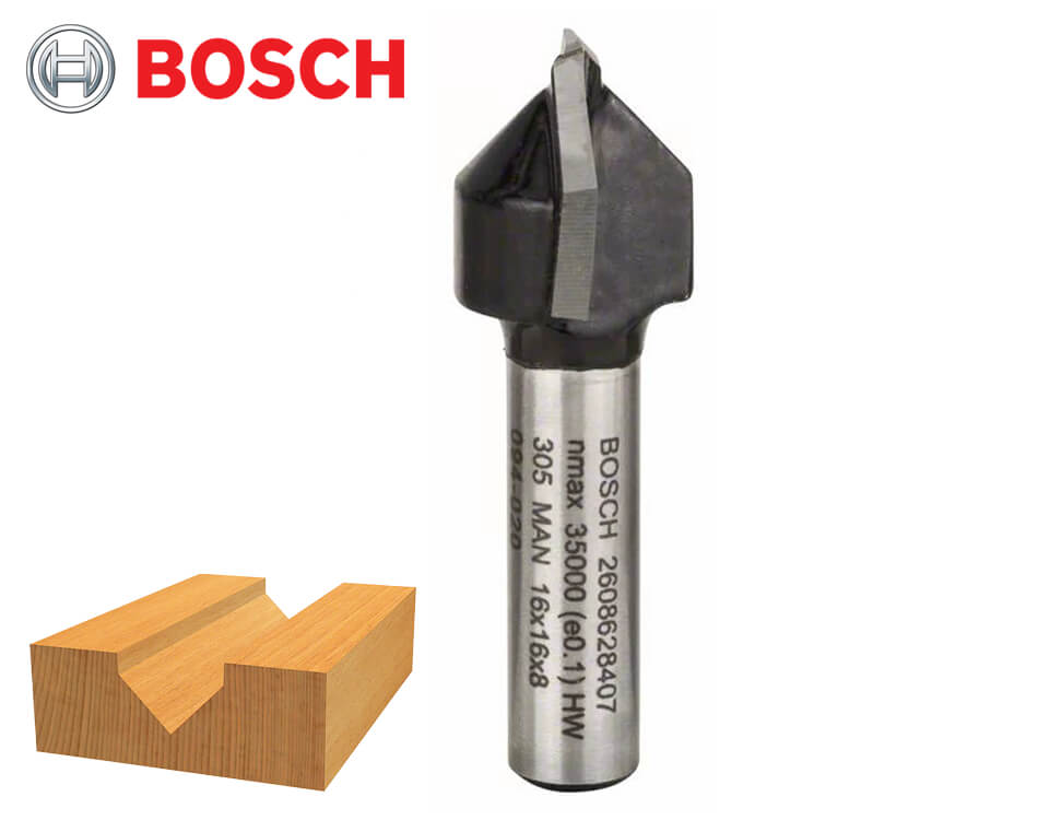 Stopková fréza na drevo na drážku tvaru V Bosch Standard for Wood / Ø 16 x 15,7 mm / 90° / 8 mm