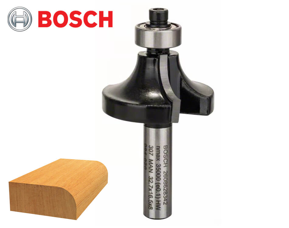Zaoblovacia stopková fréza na drevo s vodiacim ložiskom Bosch Standard for Wood / Ø 32,7 x 16,5 mm / r10 mm / 8 mm