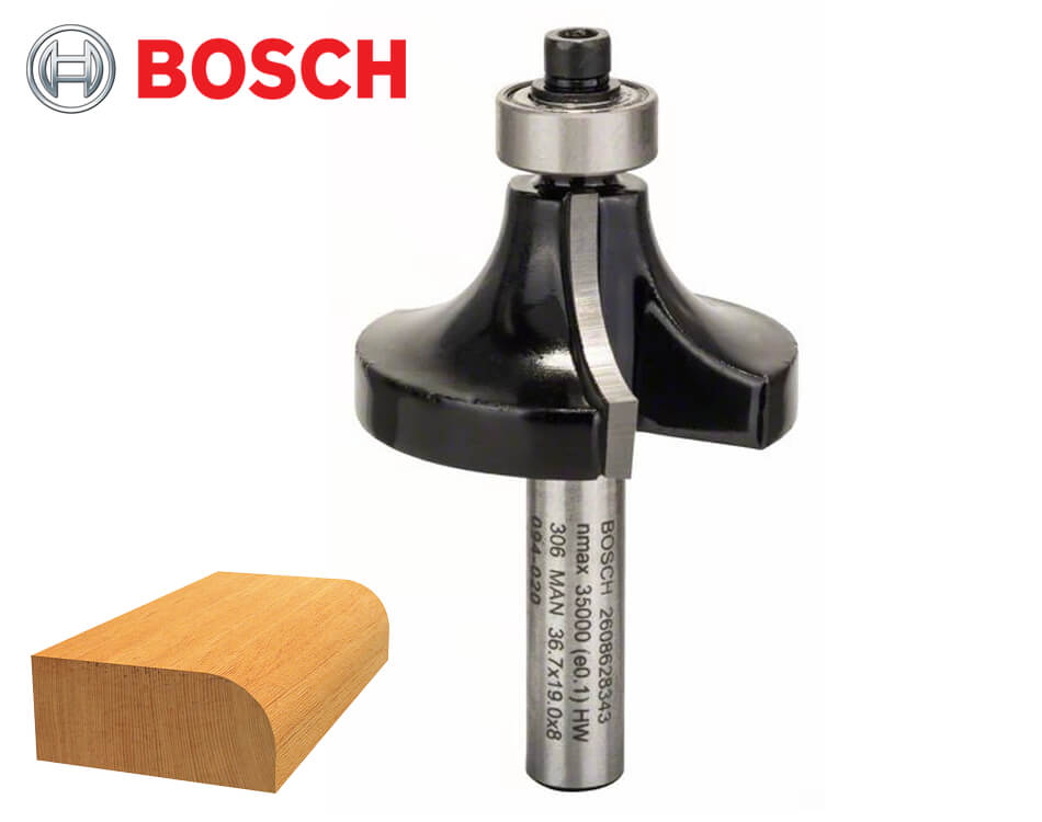 Zaoblovacia stopková fréza na drevo s vodiacim ložiskom Bosch Standard for Wood / Ø 36,7 x 18,6 mm / r12 mm / 8 mm
