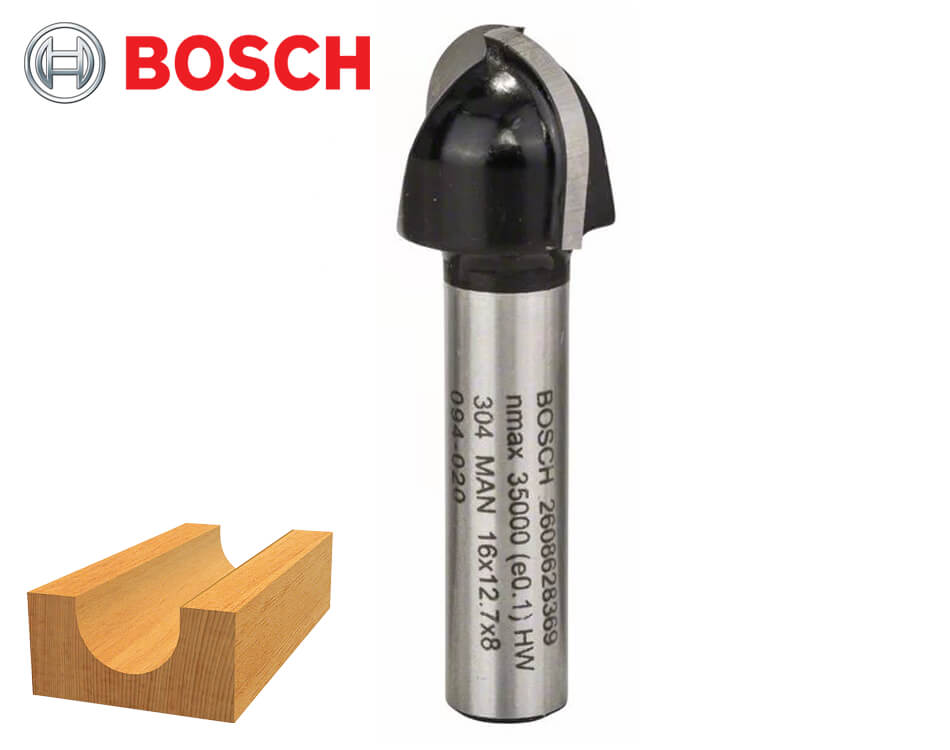 Žliabkovacia stopková fréza na drevo Bosch Standard for Wood / Ø 16 x 12,4 mm / r8 mm / 8 mm