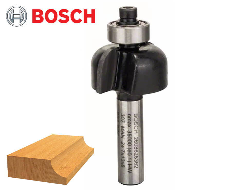 Žliabkovacia stopková fréza na drevo s vodiacim ložiskom Bosch Standard for Wood / Ø 24,7 x 12,7 mm / r6 mm / 8 mm
