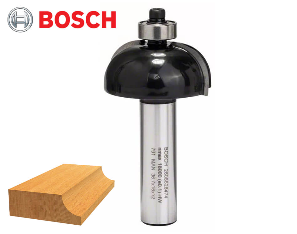 Žliabkovacia stopková fréza na drevo s vodiacim ložiskom Bosch Standard for Wood / Ø 36,7 x 16 mm / r12 mm / 12 mm