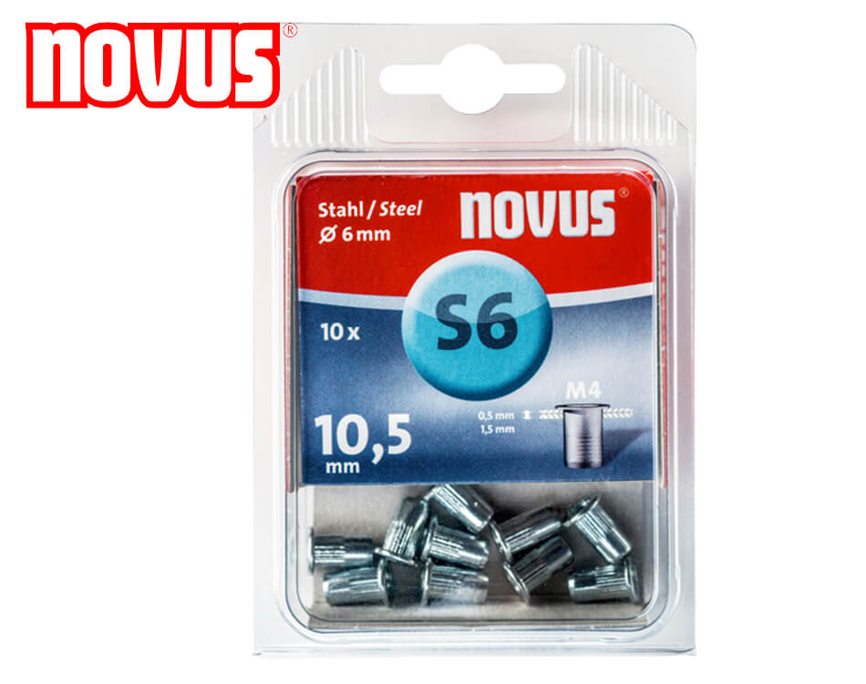 Maticové oceľové nity Novus / typ S / Ø 6 x 10,5 mm / M4 / 10 ks
