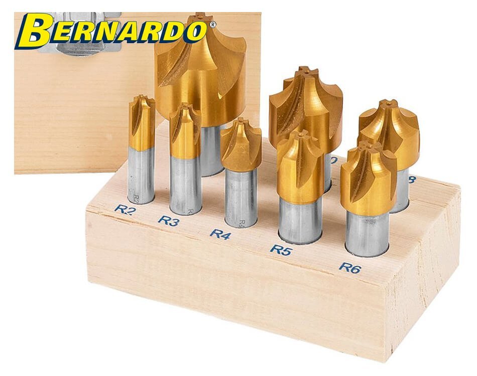 Sada zaoblovacích stopkových fréz na kov Bernardo HSS/TiN / r2 – r12 mm / 8 dielna