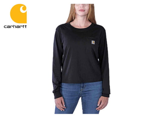 damske tricko carhartt tencel fiber series loose fit long sleeve crewneck pocket black