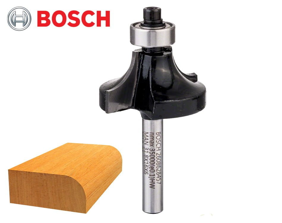 Zaoblovacia stopková fréza na drevo s vodiacim ložiskom Bosch Standard for Wood / Ø 31,8 x 16,2 mm / r9,5 mm / 6 mm
