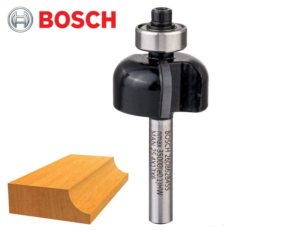 Žliabkovacia stopková fréza na drevo s vodiacim ložiskom Bosch Standard for Wood / Ø 25,4 x 12,7 mm / r6,4 mm / 6 mm