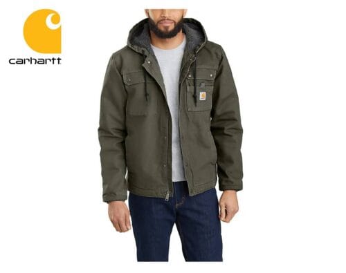 pracovna bunda carhartt washed duck sherpa lined utility jacket moss