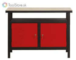 Dielenský pracovný stôl ToolStore Multi s 2 dvierkovými skrinkami čierno-červený