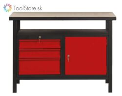 Dielenský pracovný stôl ToolStore Multi s dvierkovou skrinkou a 3 zásuvkami čierno-červený