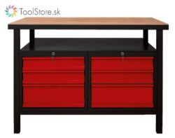 Dielenský pracovný stôl ToolStore Multi so 6 zásuvkami čierno-červený
