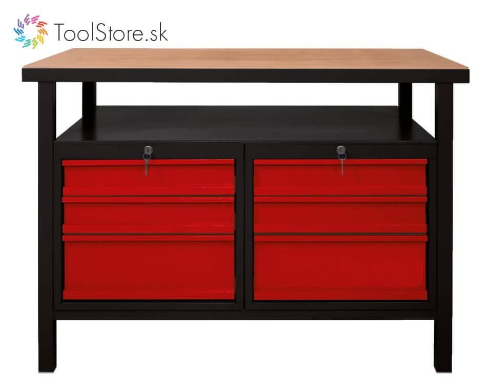 Dielenský pracovný stôl ToolStore Multi so 6 zásuvkami čierno-červený