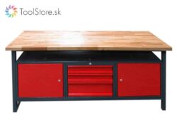 Dielenský pracovný stôl ToolStore Profi 170 cm s 3 zásuvkami a 2 dvierkovými skrinkami čierno-červený