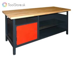 Dielenský pracovný stôl ToolStore Profi 170 cm s dvierkovou skrinkou a poličkou čierno-červený