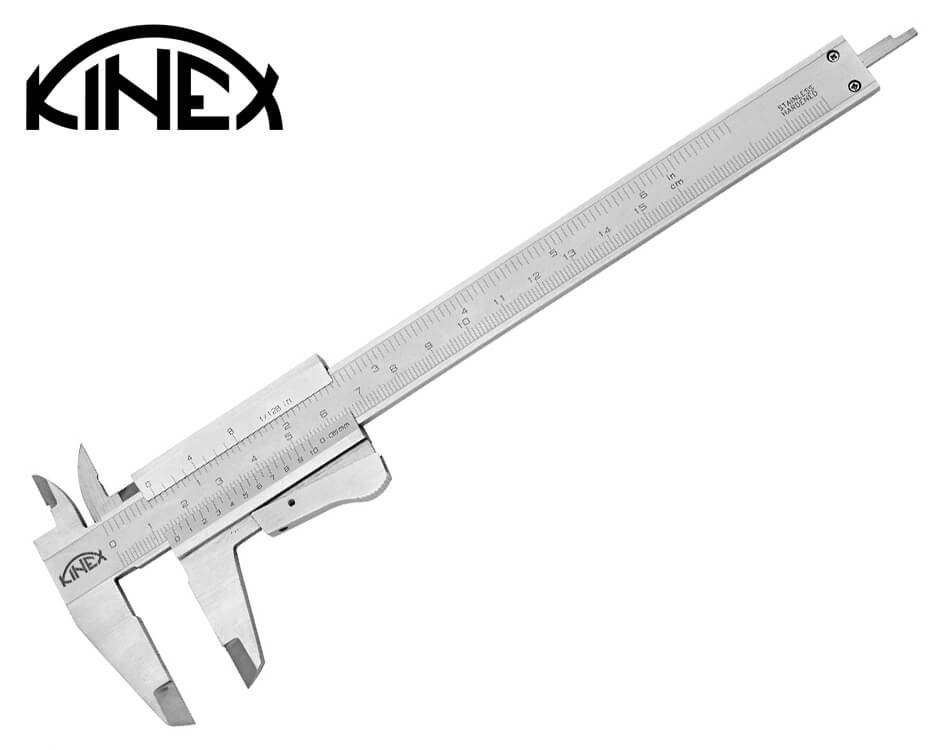 Nerezové posuvné meradlo so tlačítkovou aretácou Kinex 150 mm / 0.05 mm + inch