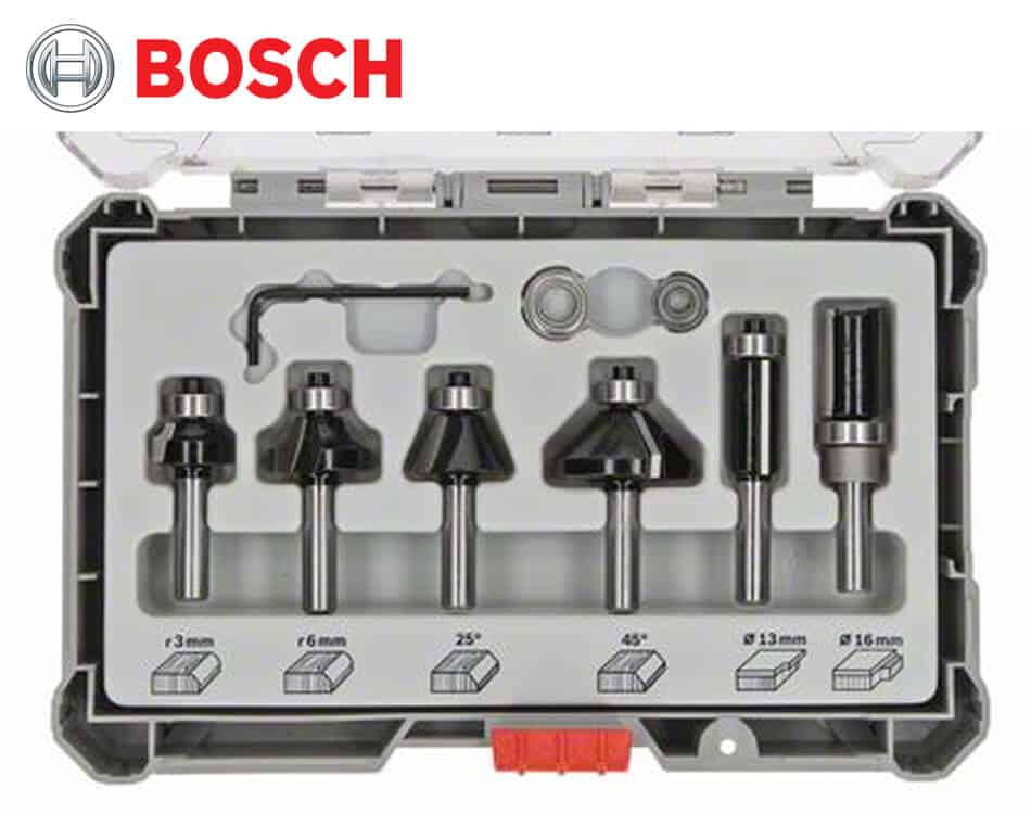 Sada zaobľovacích a zarovnávacích stopkových fréz na drevo Bosch / 6 dielna / 8 mm