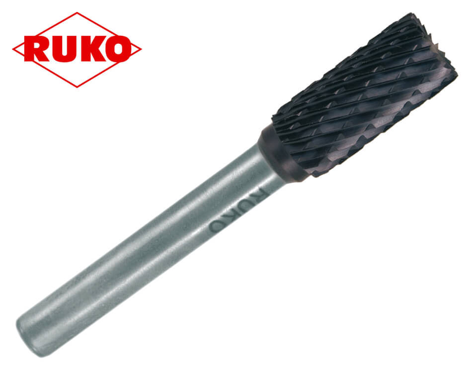 Valcový stopkový pilník na kov z tvrdokovu s čelným ozubením Ruko TiCN / tvar ZYAS / Ø 6 mm